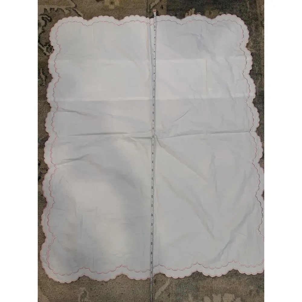 Melange Home Double Scalloped Embroidered Sham (1) White Pink Trim NEW